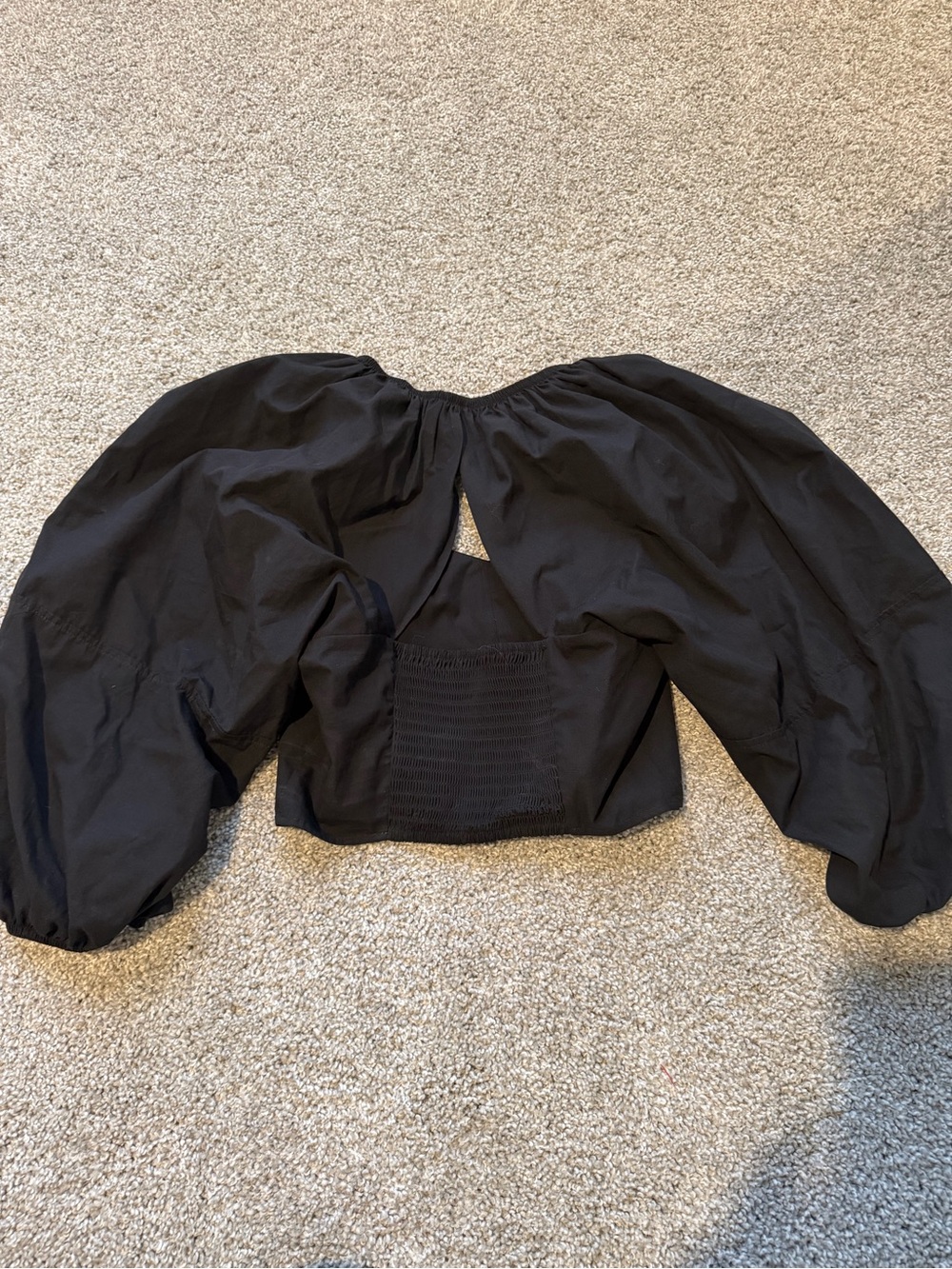 Black Puff-Sleeve Crop Top